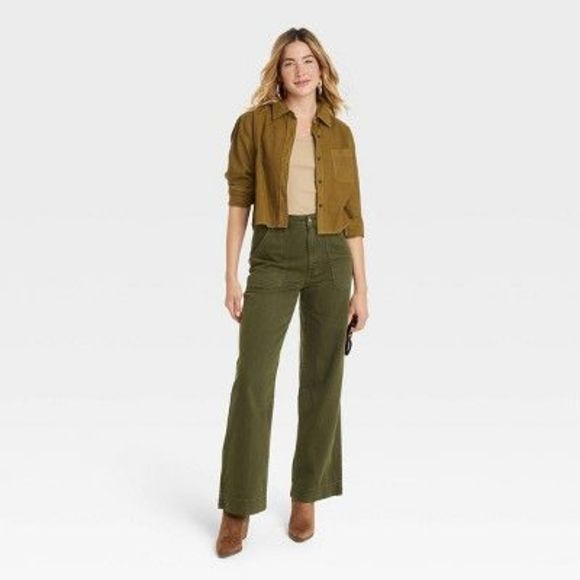 Women's High-Rise Wide Leg Jeans - Universal Thread Green 6 - Open Box - Picture 2 of 2